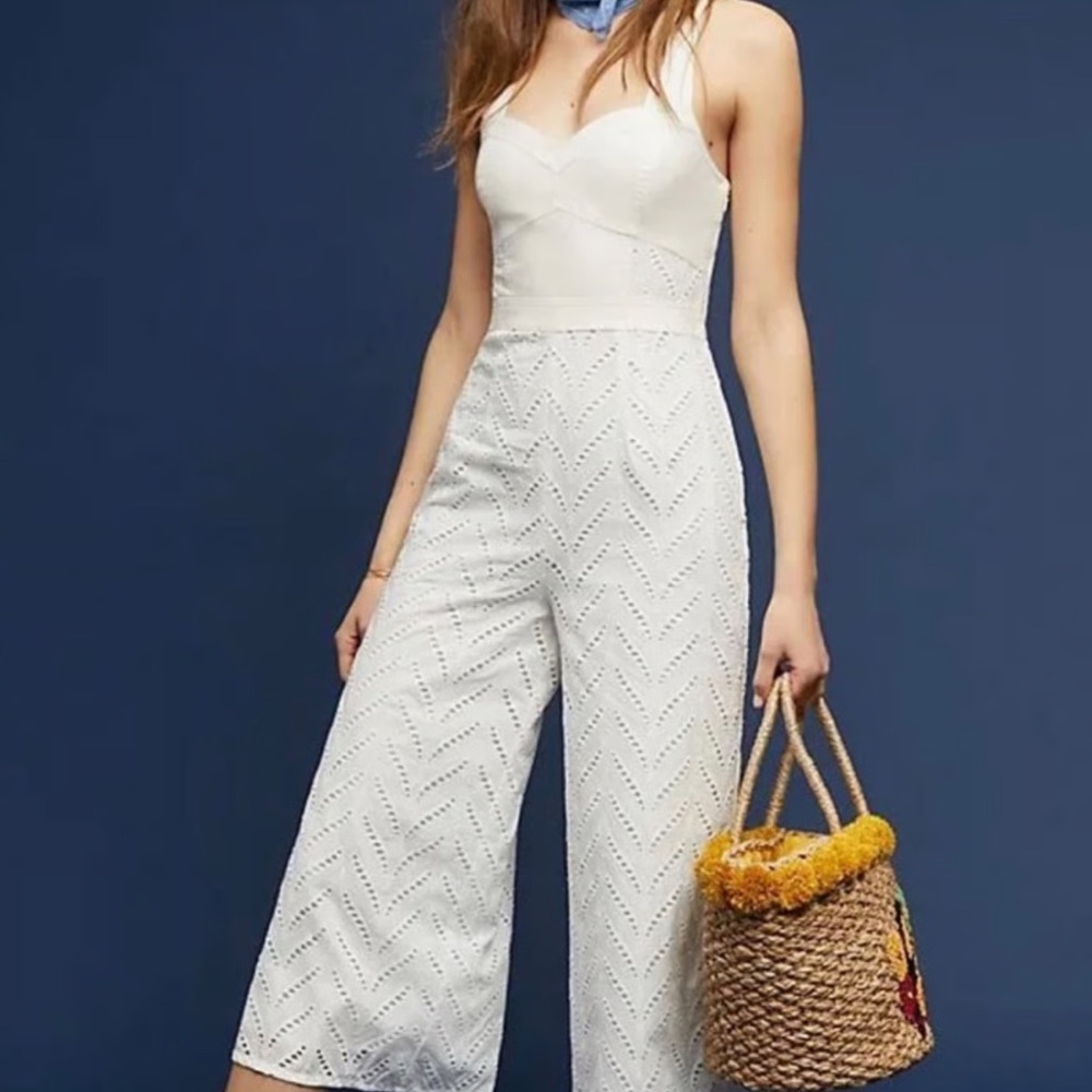 Anthropologie White Eyelet Jumpsuit